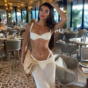 Monday Swimwear Ivory Crochet Bikini Set - Malibu Top and Tamarama Bottom Size P